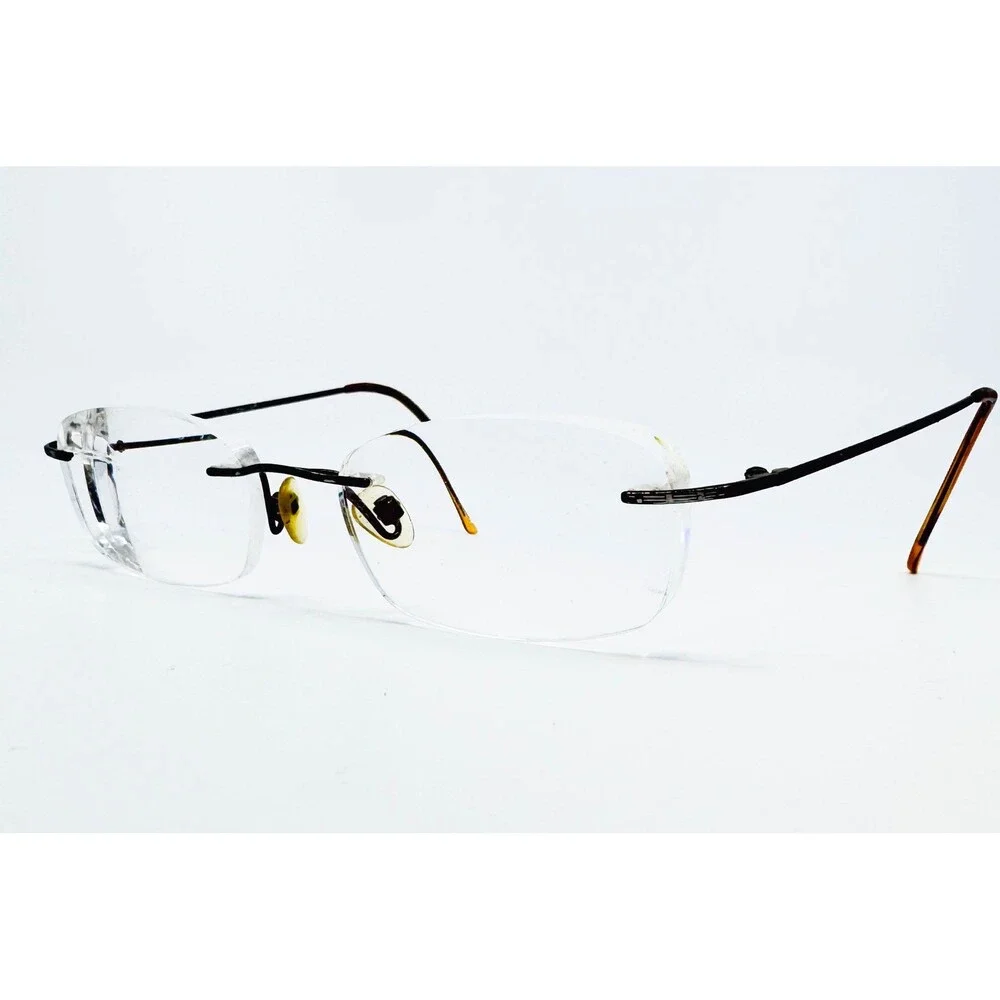Magic Clip Eyeglasses Mens Brown Rimless M 265S BRN 50-19-145 50mm
